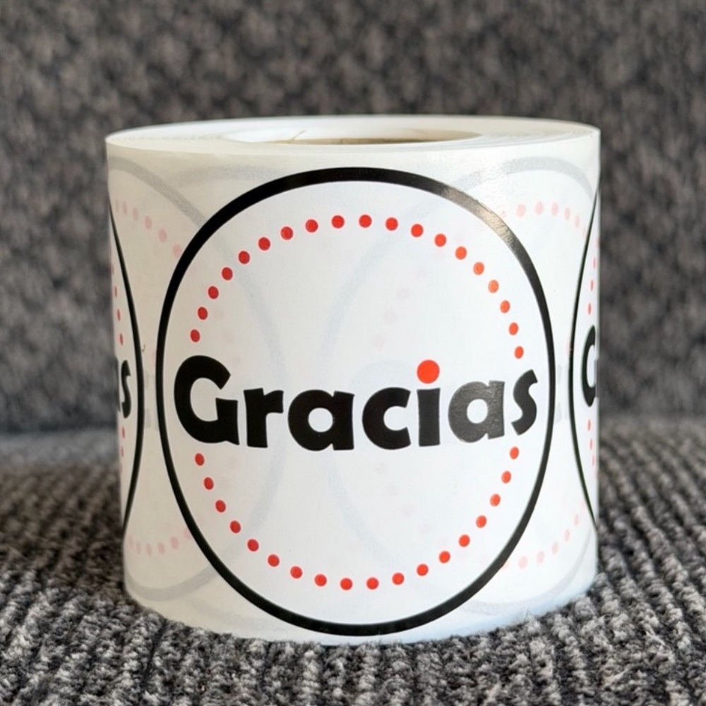 Black & Red Gracias ( Thank You ) 300 Stickers 2in round labels stickers